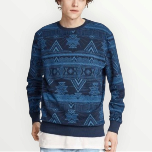 H&M Loves Coachella Sweatshirt M Tribal Aztec Print Navy Blue Pullover Festival - Picture 1 of 8